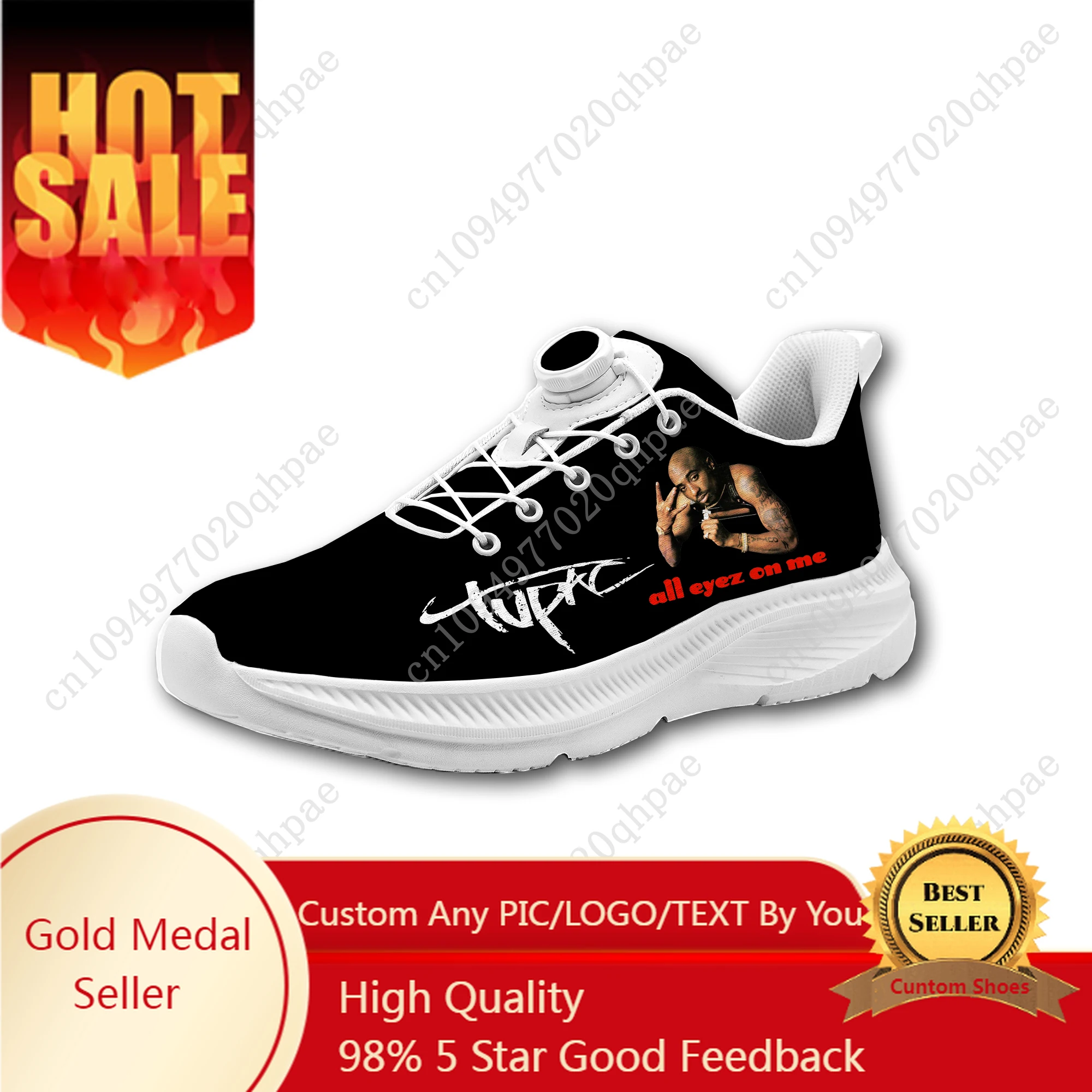 

2pac Running Shoes Man Woman Rotating Button Without Laces Sneakers Outdoor Sports Light Breathable Custom Shoe