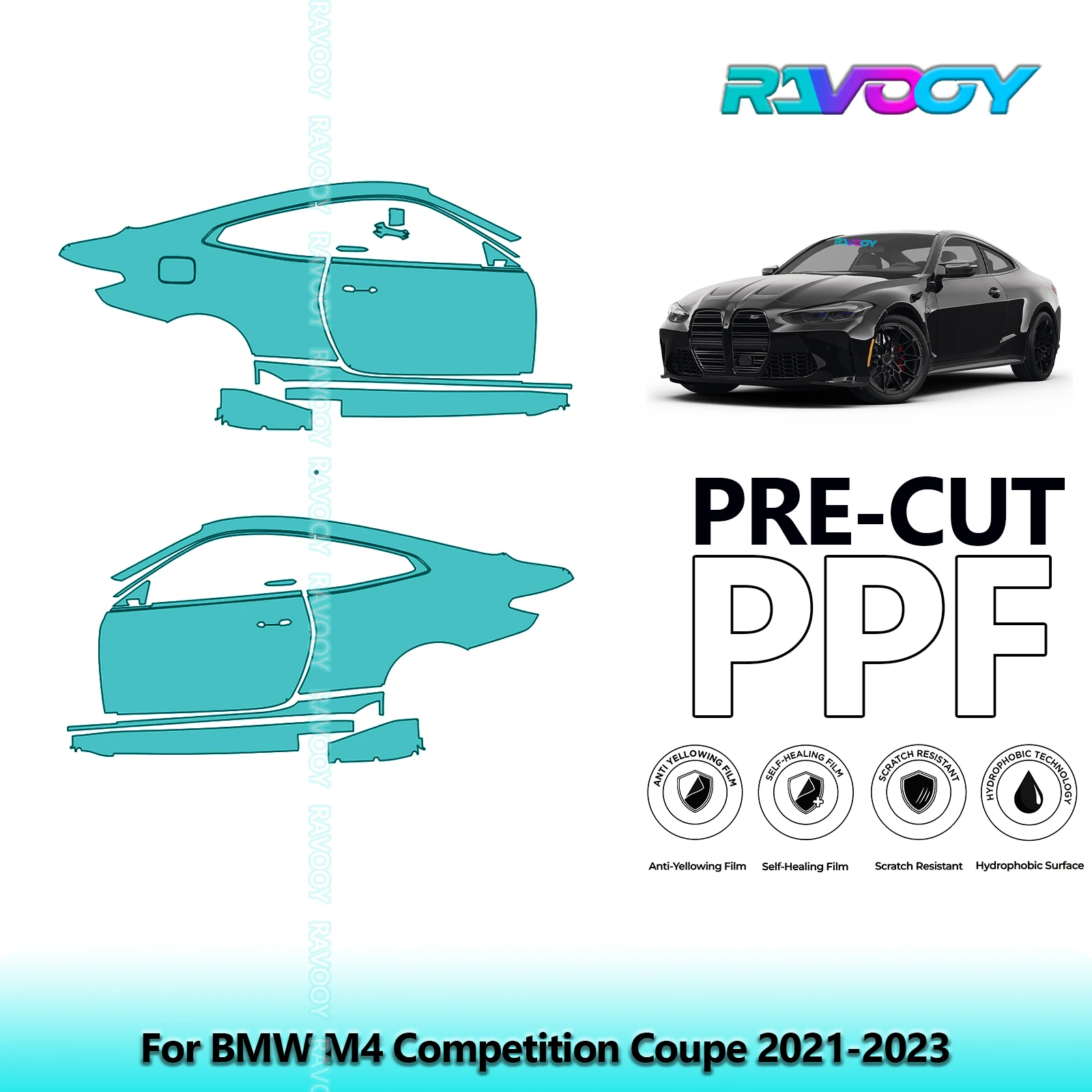

For BMW M4 Competition Coupe 2021-2023 8.5mil Clear Matte Pre-Cut PPF Door & A/B Pillar Kit TPU Paint Protection Film Set