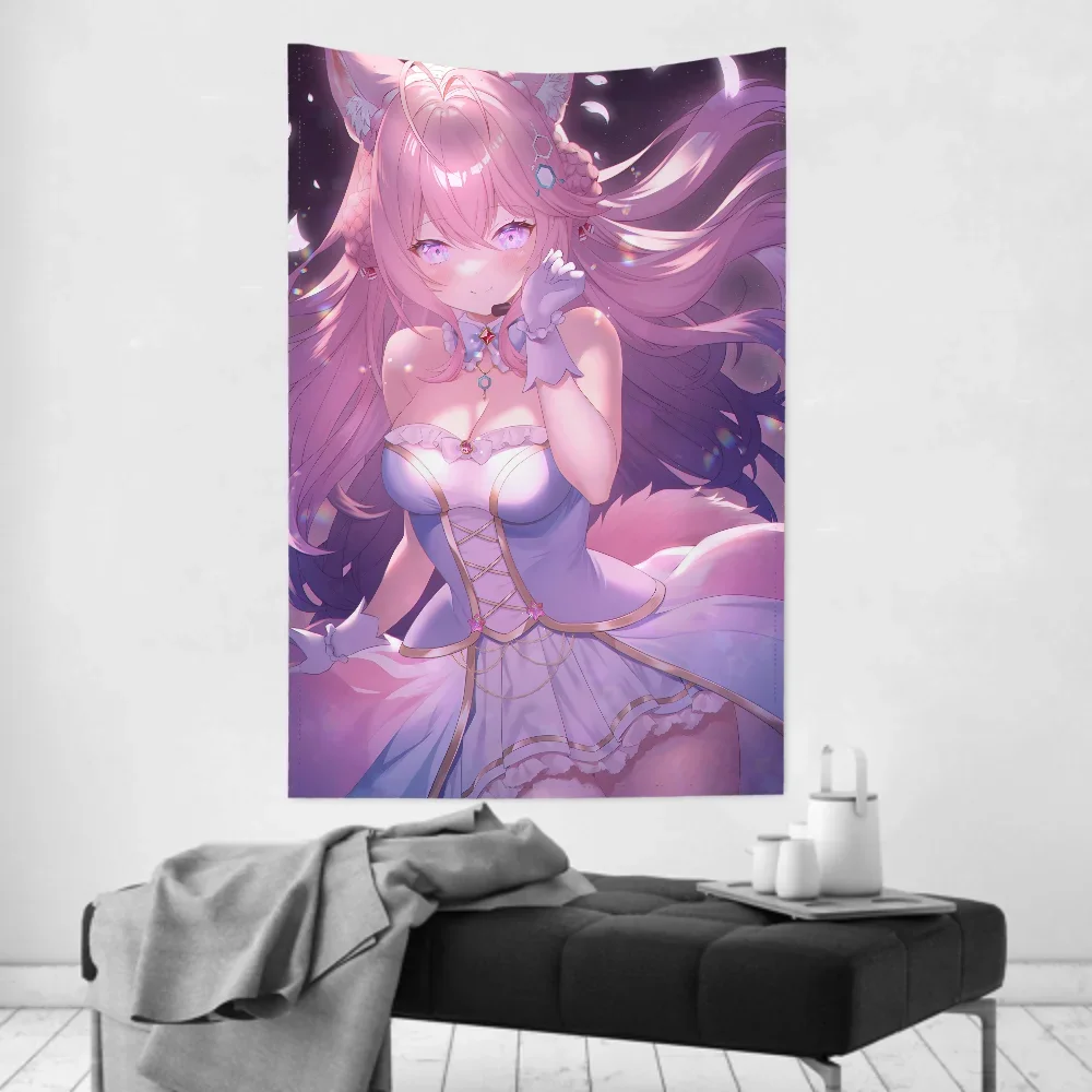 

Cartoon Cat Ear Girl Anime Tapestry Hololive Hakui Koyori Game Wall Hanging Bedroom Background Cloth Party Banner Home Decor