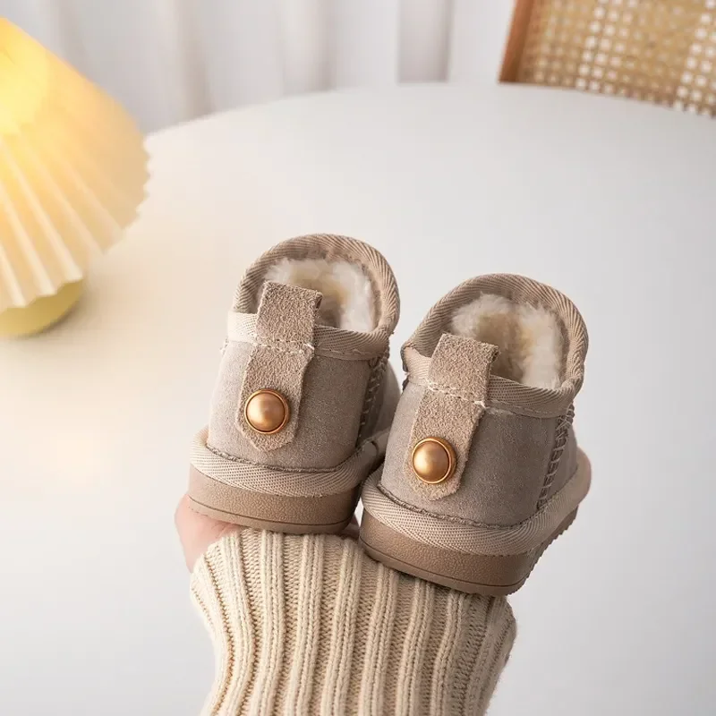 Kinderen Echte Koeienhuid Snowboots Winter Baby Zachte Warme Katoenen Schoenen Met Pluche Jongens Meisjes Een Bont Suède Laarzen Prinses Retro Laars