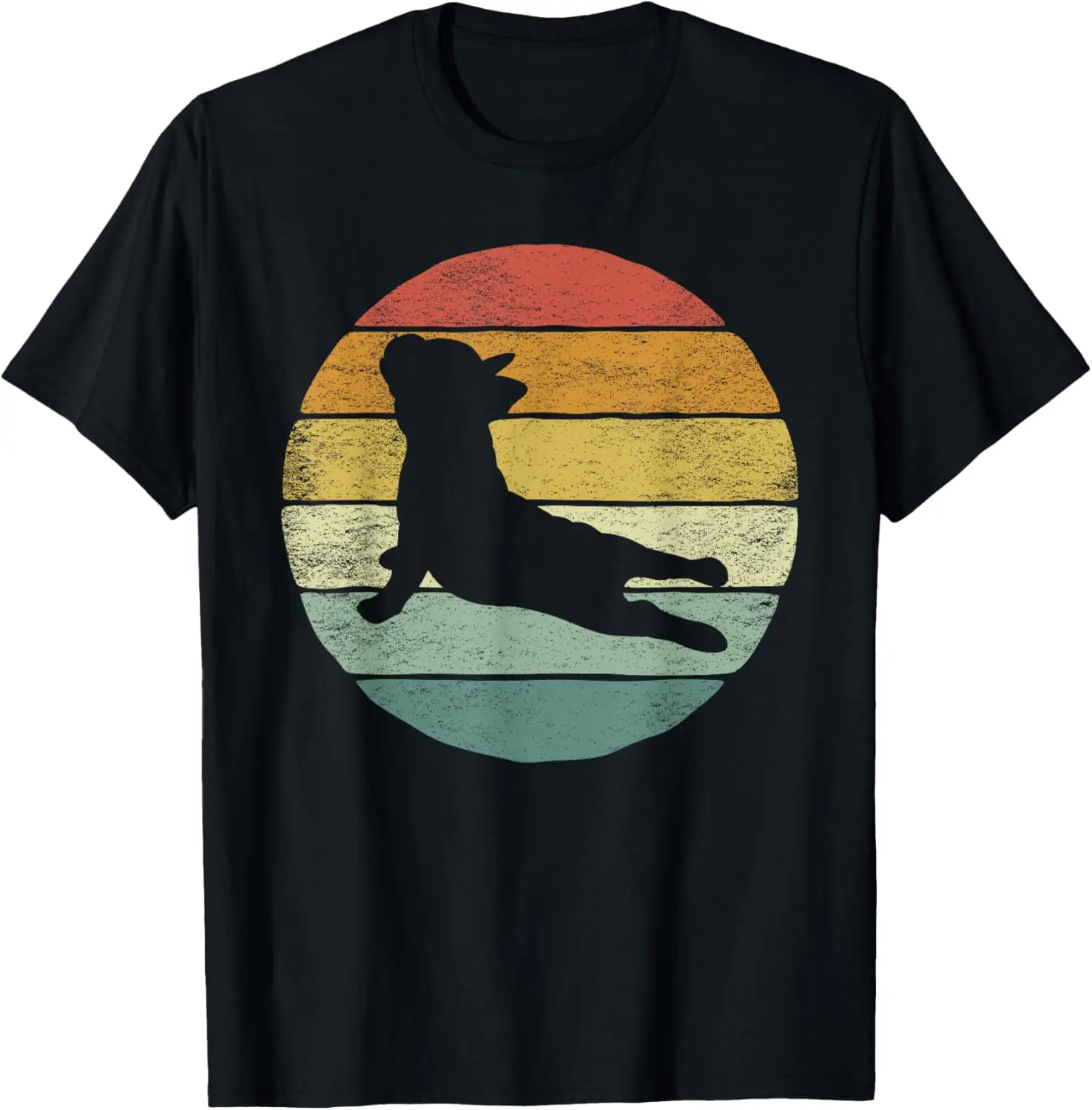 

French Bulldog Yoga Pose Graphic Tee Retro Sunset Striped Vintage Dog Lover T-Shirt Unisex