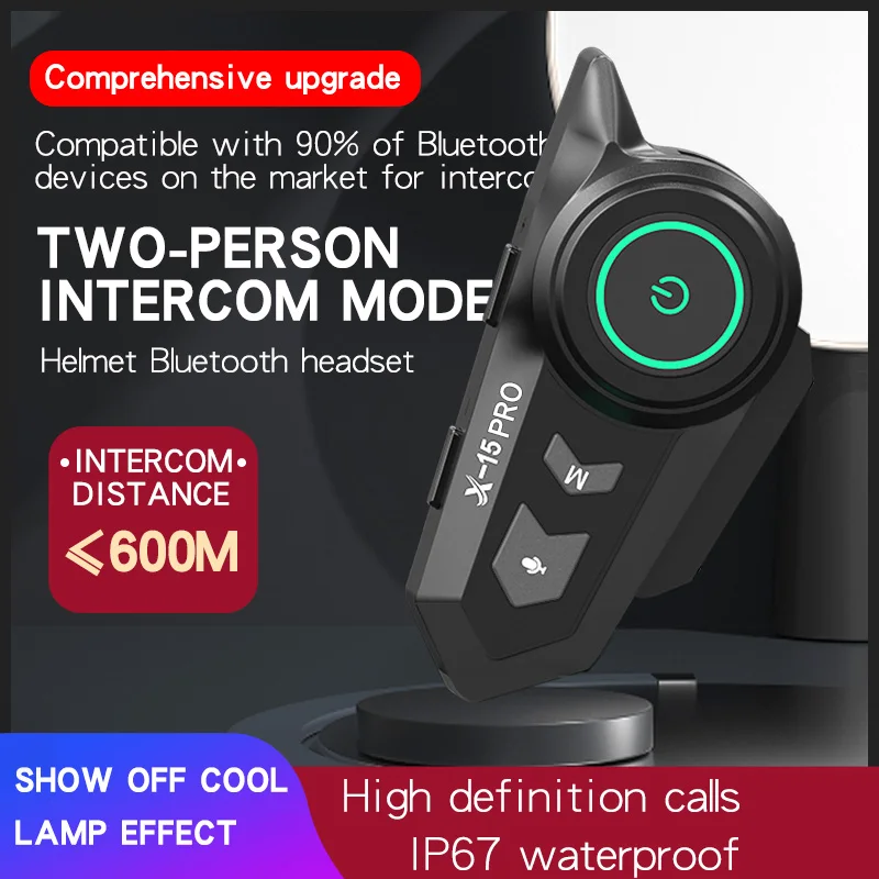 X15-PRO Motorcycle Helmet Bluetooth Headset Intercom Colorful 5 Color Ambient Light 600M Talk 40mm Dynamic Horn Speakert X15PRO