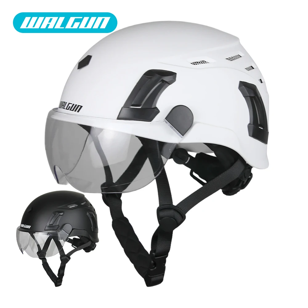 WALGUN K202 Casco di sicurezza per lavori di costruzione con occhiali Visiera per lenti Cappello di protezione per le orecchie Elettricista Casco da arrampicata ad altezza