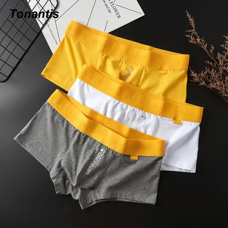 3Pcs/Pack Classic Yellow Belt Men\'s Panties Fashion Cotton Mens Boxer Shorts Youth Sports Soft Breathable Underpants Man Adult