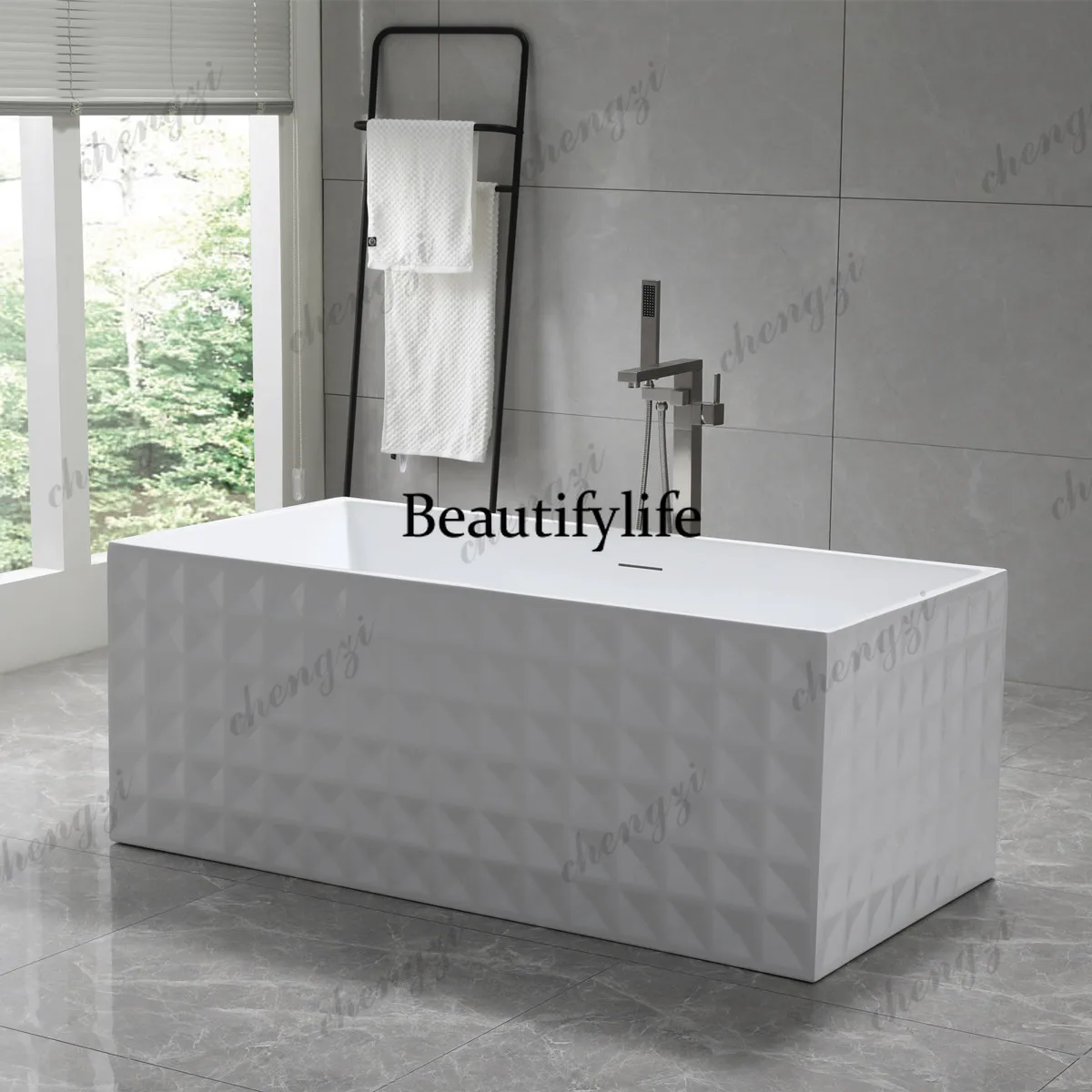 Vertical bathtub Wave freestanding household striped water chestnut diamond edge integrated bathtub 1.5m