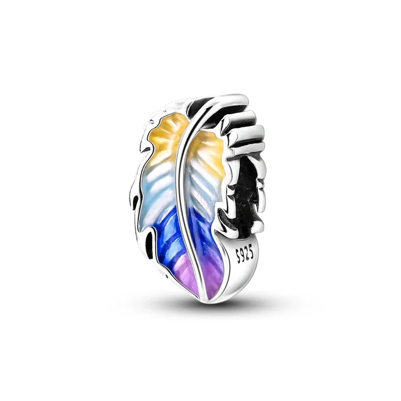 Originele 925 Sterling Zilver Kleurrijke Regenboog Eenhoorn Veer Kameleon Bedels Kralen voor Pandora DIY Armband Vrouwen Sieraden Gift