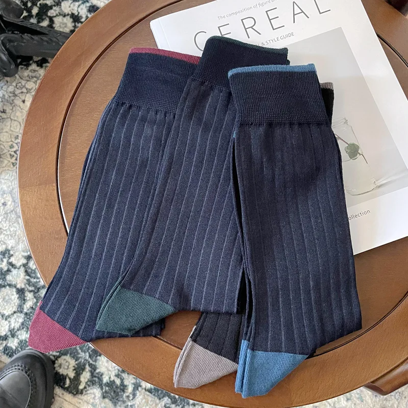 

3 Pairs/Lot Men Cotton Socks Breathable Striped Business Dress Sock Male Formal Wear