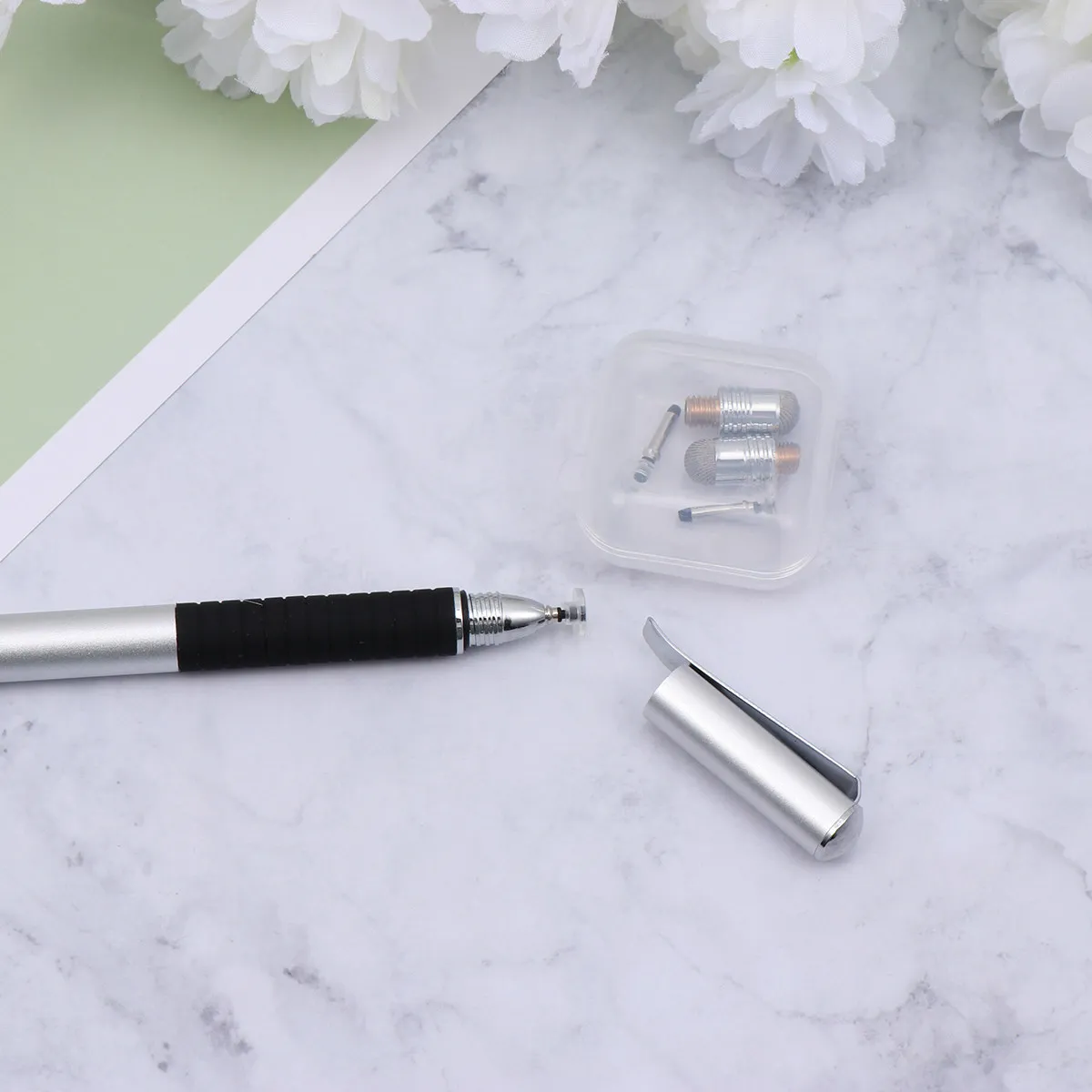 

5Pcs Capacitive Stylus Pen Set Metal Touch Screen Stylus Double Tips Round Silicone Disc and Microfiber Replacement for Tablet