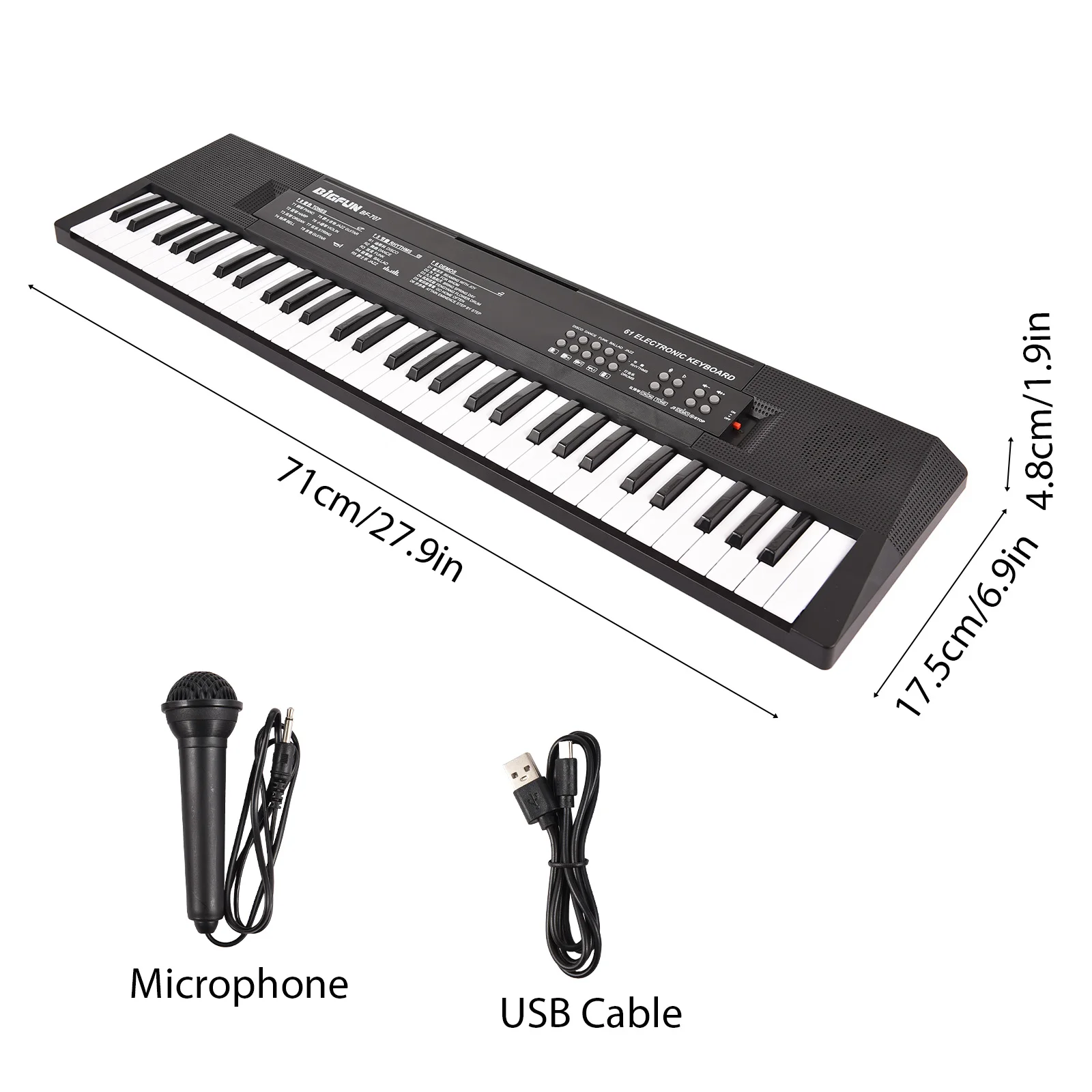 لوحة مفاتيح إلكترونية رئيسية ، مكبرات صوت مزدوجة للبيانو ، 8 نغمات ، 5 إيقاعات ، 5 طبول ، قرع ، 6 مقاطع ، آلة موسيقية #3