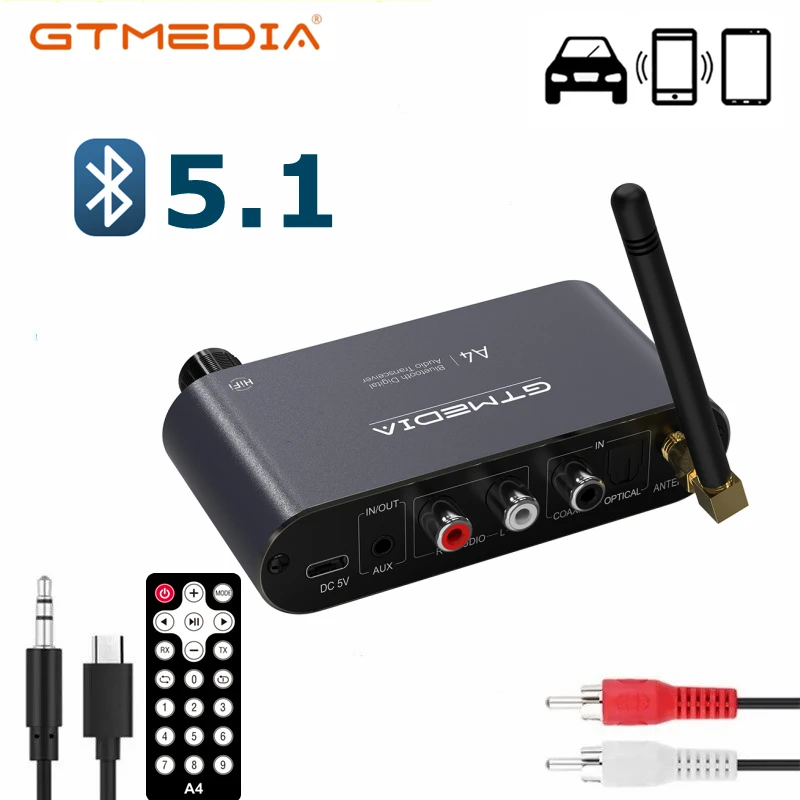 GTMedia A4 USB Wireless Bluetooth 5.1 Audio Adapter Support USB U-Disk 3.5mm AUX Car Audio For Car Music Receiver,stock in spain