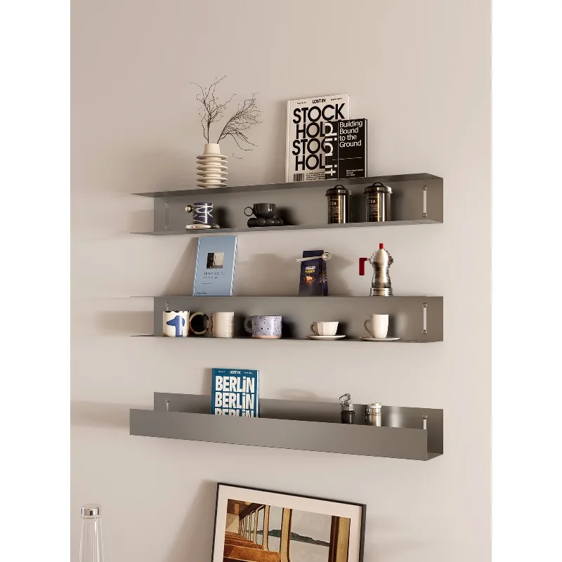 One-word baffle I-shaped stainless steel rack, multi-layer free combination display stand on the wall