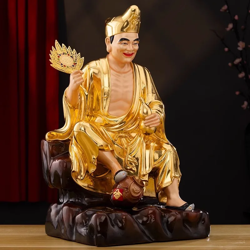 CZ Jigong Buddha Statue Pure Copper Gold Household Offering Dragon Subversion Epileptic Monk Li Xiuyuan Ornament