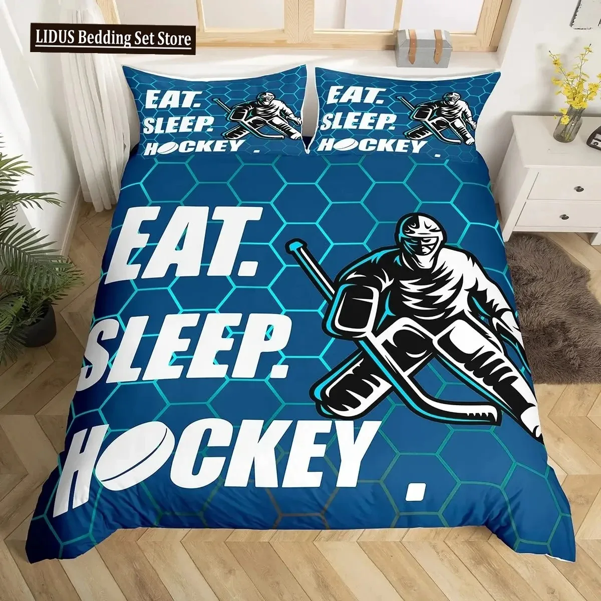 

Hockey Duvet Cover Set 23pcs Hockey Sports Comforter Cover Polyester Hockey Puck Ball King Queen Size Quilt Cover For Boys