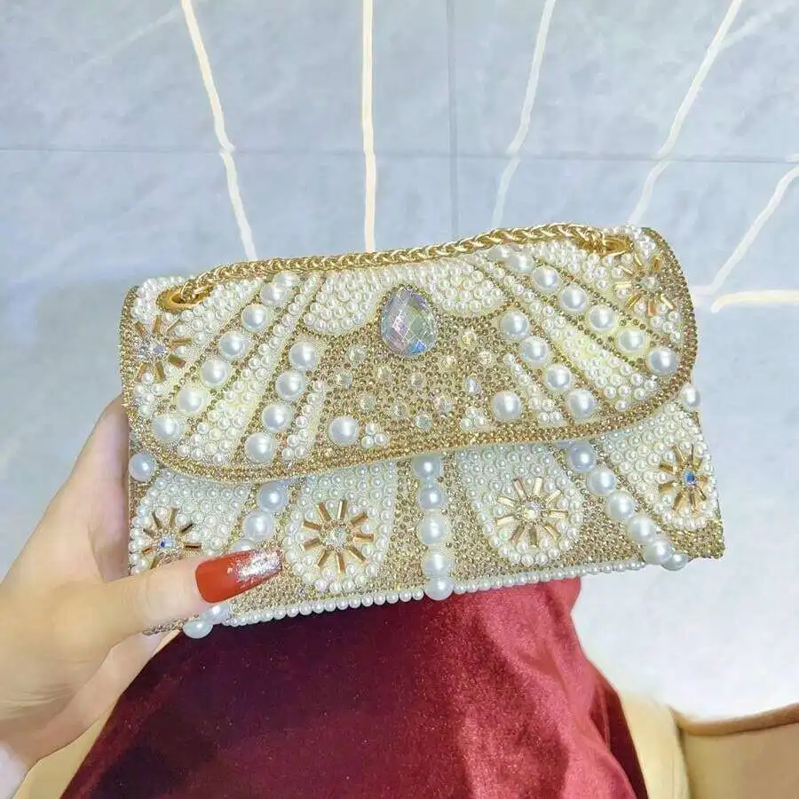 

Elegant Pearl And Rhinestone Clutch Bag For Dinner Party Evening Shoulder Handbag
