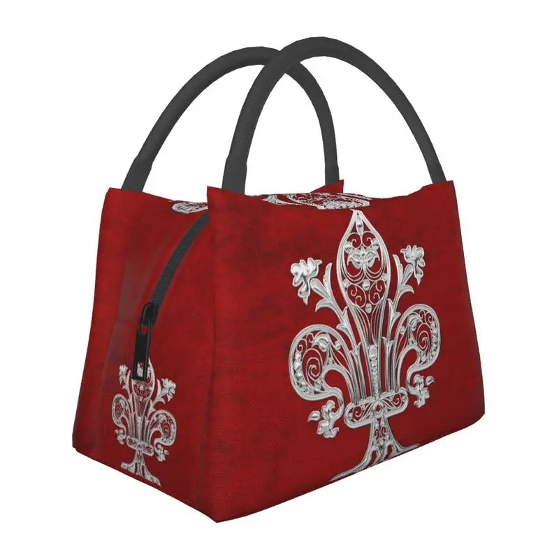 

Серебряные филигранные изолированные сумки для обеда Fleur De Lis для женщин, водонепроницаемые термохолодильники с цветком лилии Fleur-De-Lys, коробка для бенто, работа
