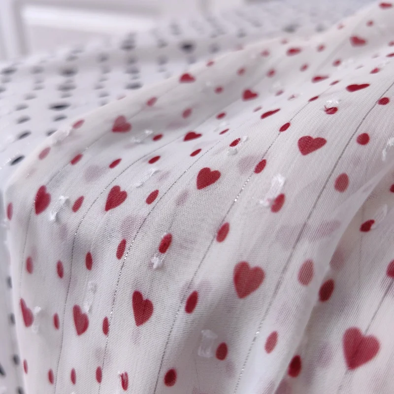 

High-quality Lovely Heart Print Chiffon Fabric for Dress Shirt Clothing Diy Gauze Fabric By The Meter Sewing Accessories