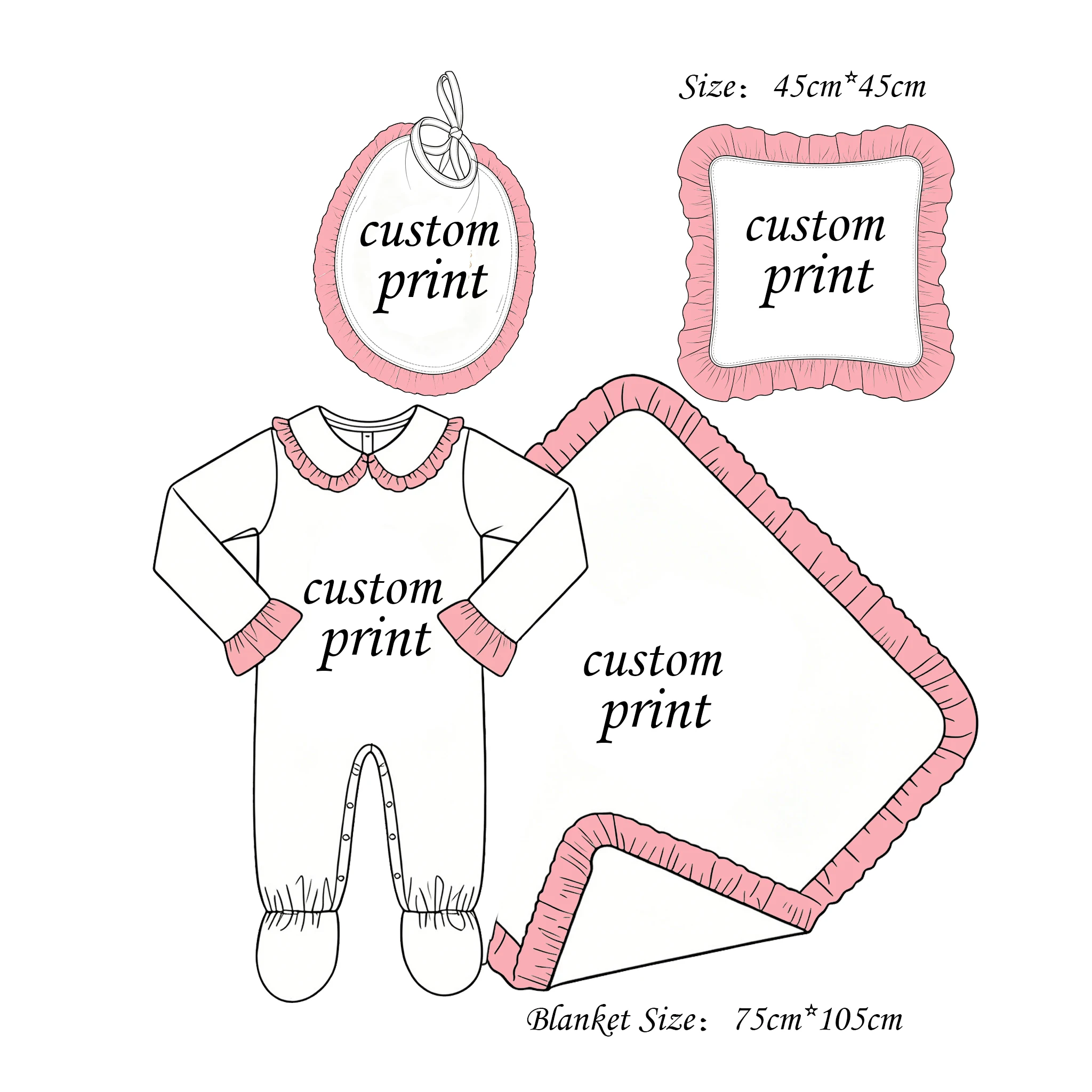 Cautom Baby Pink Vintage Santa Christmas Babygrow Ruffle Footed Romper Swaddle Blanket Pillow Bib X‑mas Outfit