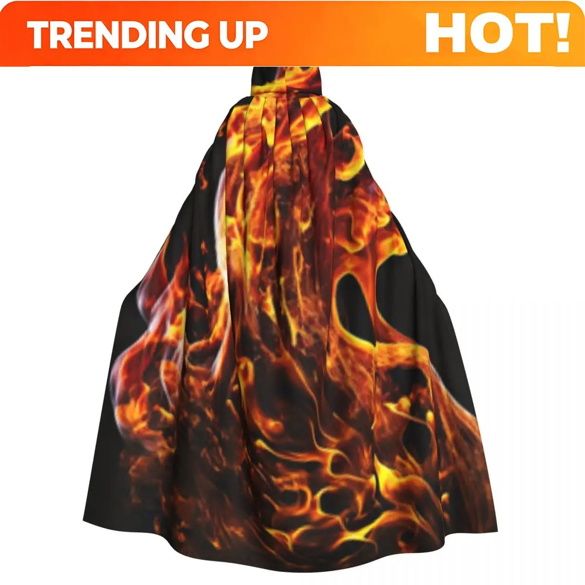 Customization Adult Halloween Fire Flame Cloak Cape Hooded Medieval Costume Full Length Dress Coat