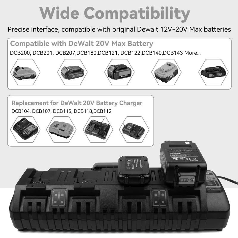 4-port Battery Charger Lithium Battery Fast Charger Features Charging Protection Compatible for DL 14.4–18V Lithium Batteries