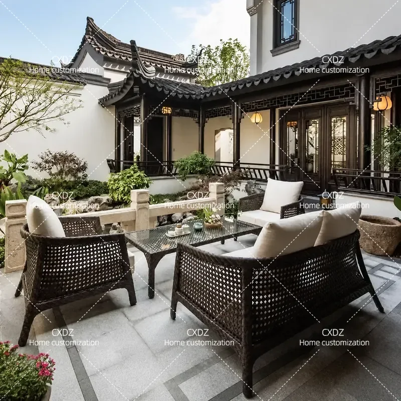 Outdoor Rattan Sofa Set with Coffee Table Waterproof Sunproof Patio Furniture for Balcony Courtyard Garden Leisure Seating