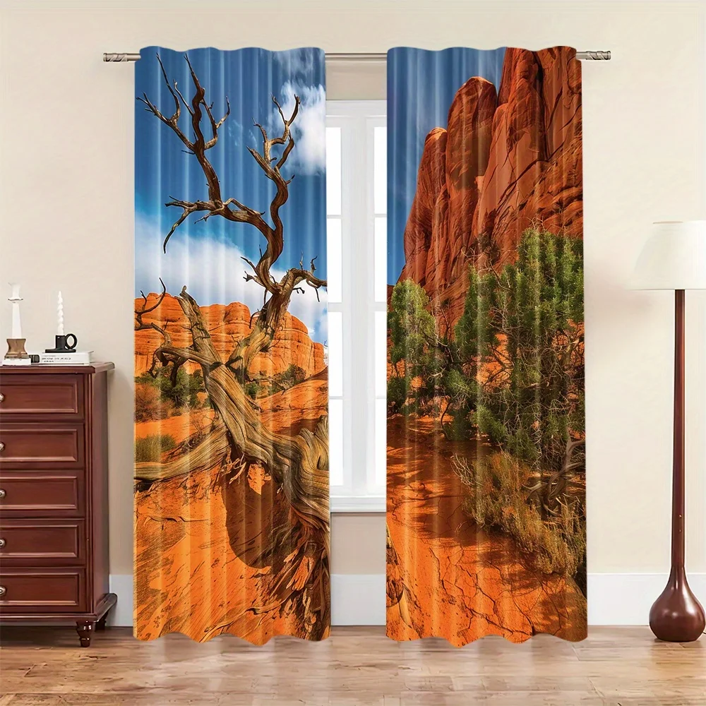 Rustic Desert Landscape Curtains 2pcs Pair Scenic Canyon View Window Drapes for Bedroom Living Room Home Decor