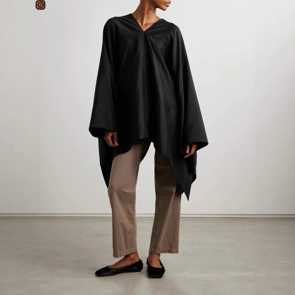 

LUXURY Women's Lightweight and Elegant Silhouette Cloak Top with A Minimalist Irregular Hem and Batwing Sleeves, 2025