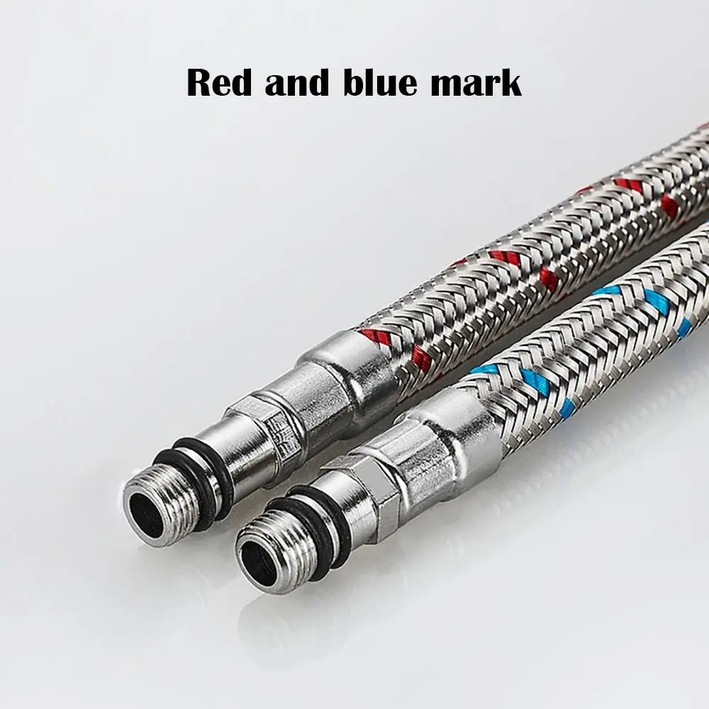 1Pair Single Head Cold and Hot Water Inlet Pipe Stainless Steel Woven Basin Water Tube Replacement Sink Kitchen Plumbing Hoses