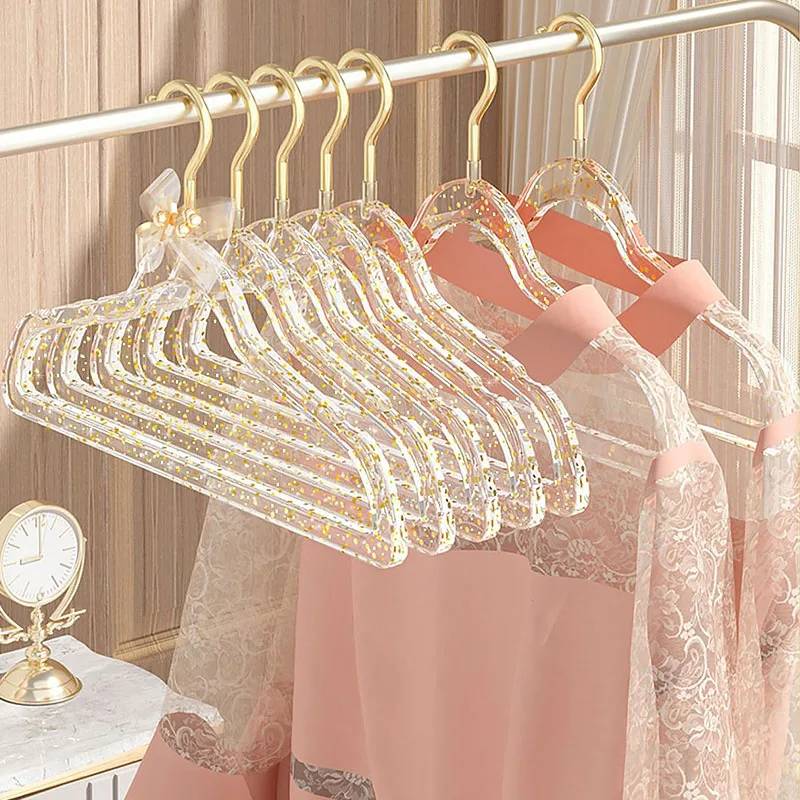 5pcs Luxury Glitter Clothes Display Hanger Transparent Acrylic Non-slip Jacket Sweater Coat Rack Space Saving Wardrobe Organizer