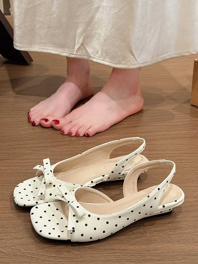 Polka Dot Bow Knot Platform Sandals Women's Summer Fashion Open Toe Anti Slip Heightening Skirt Matching Shoes Korean Style L...