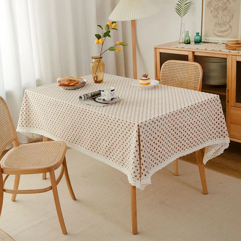 Ins Style Floral Printed Tablecloth with Lace Cute Dust-Proof Home Decoration for Dining Easy-Care Anti-Wear Furniture Protector