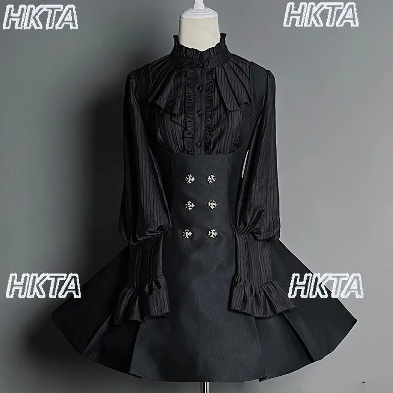 

Рубашка Y2K Cool Black: Новая коллекция Весна-Лето 2026, Ретро-топ, Элегантная блузка с длинным рукавом, Готическая блузка с рюшами, Элитная французская шифоновая блузка