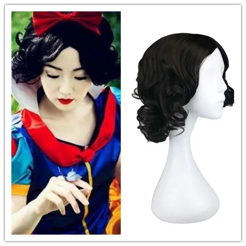 Short Black Curly Wigs with Middle Part for Women Synthetic Wig Snow White Wig for Halloween Party Christmas Costume Wig