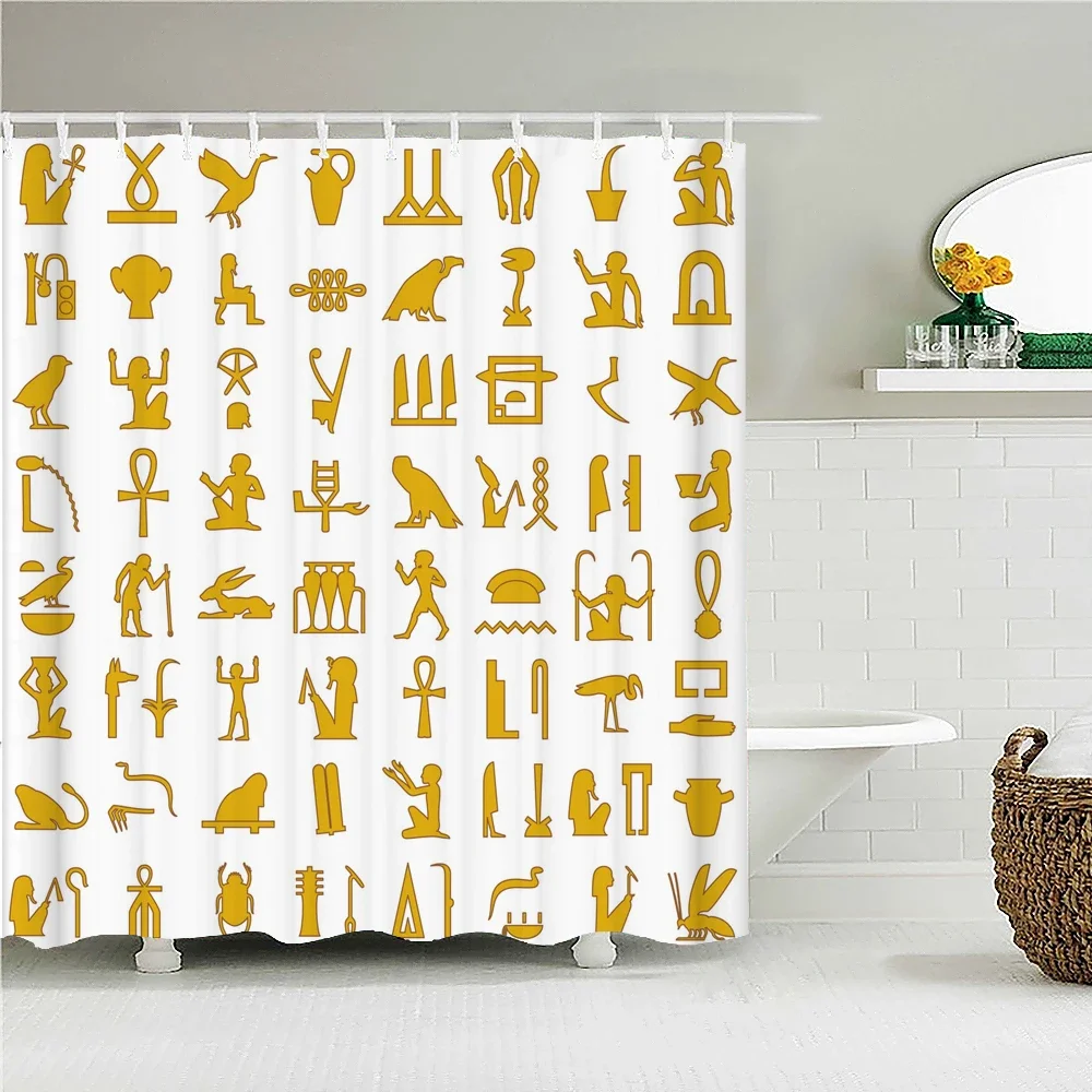 Egypt Word Printed Shower Curtain Waterproof Fabric Bathroom Curtains Polyester Chinese Calligraphy Bathtub Screen Home Decor