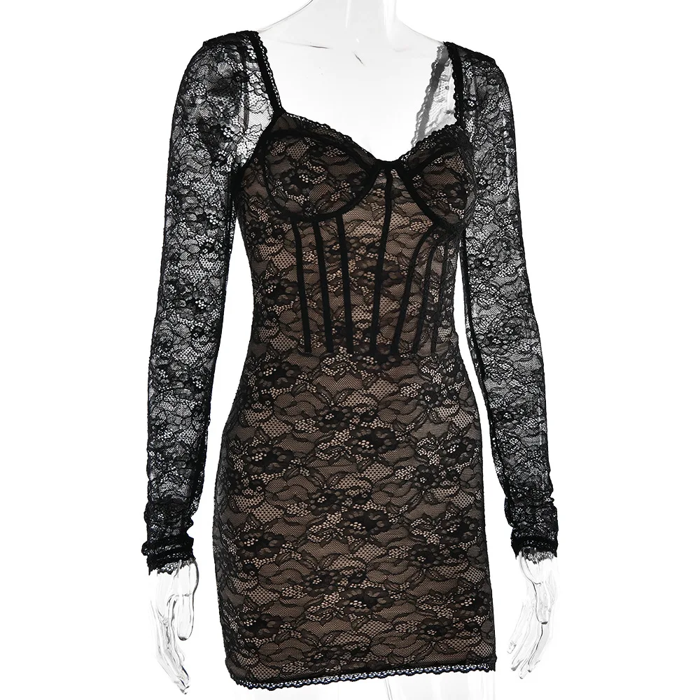 Women's Black Lace Strapless Mermaid Dress With Long Sleeve Shrug Elegant Slit Evening Party Dresses Autumn Red Female Clothing