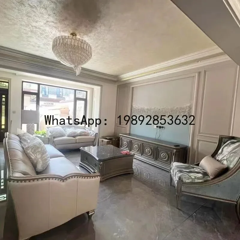 

H5.14 retro sofa coffee table TV cabinet combination solid wood marble living room villa hall sofa combination