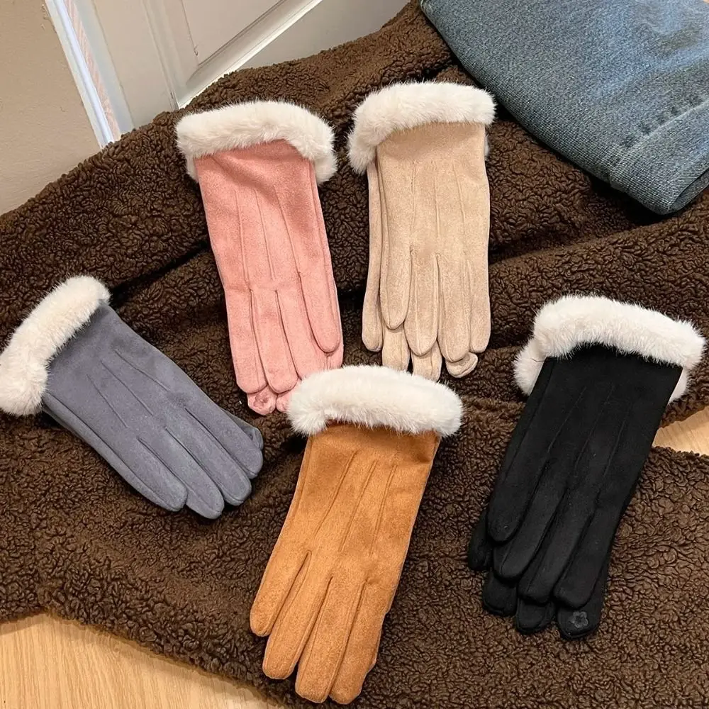 Durable Polyester Lining Touch Screen Gloves Cuff Warm Insulation Fleece Lined Gloves One Size Fall Winter Gloves Skiing