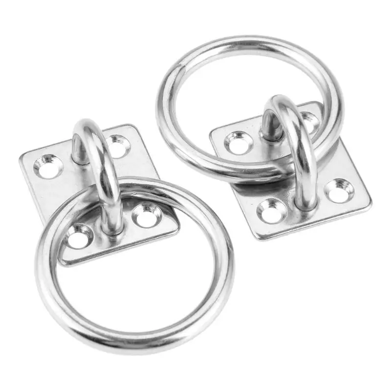 Stainless Steel Eye Plate Oblong Pad Eye Plate Metal Staple Ring Hook  with Holes for Fix and Install Hanging Baskets