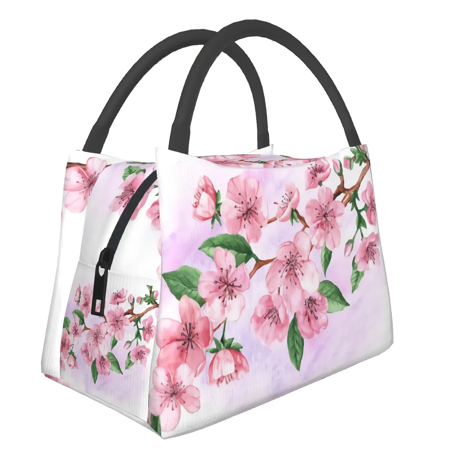 Watercolour Sakura Flowers And Leaves Lunch Bags Cherry Blossoms Lunch Box for Men and Women Work Picnic or Travel