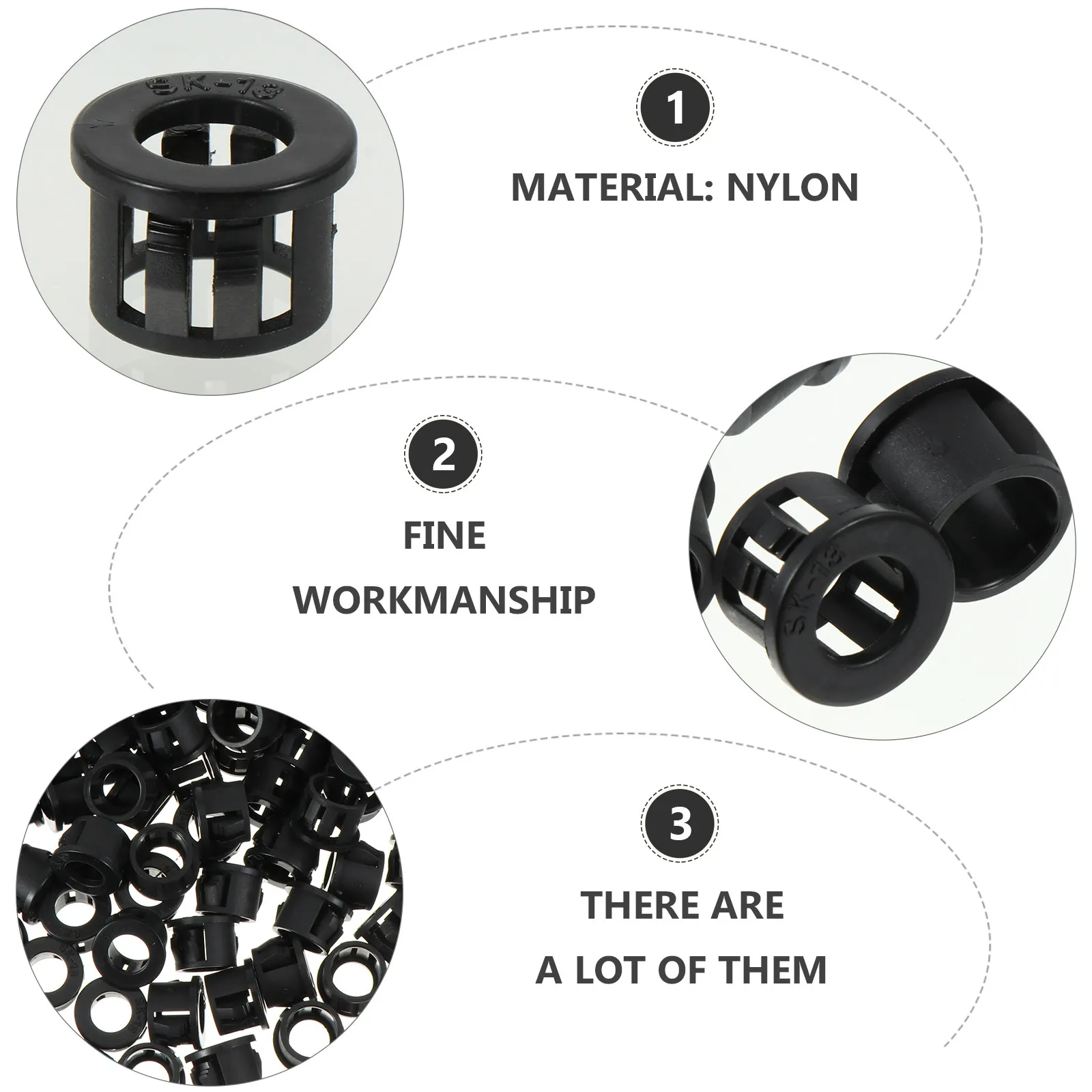 100Pcs Nylon Cable Snap Bushing Black Grommet Protector for Cables Wires Tubing Abrasion Resistance Easy Push Fit Installation