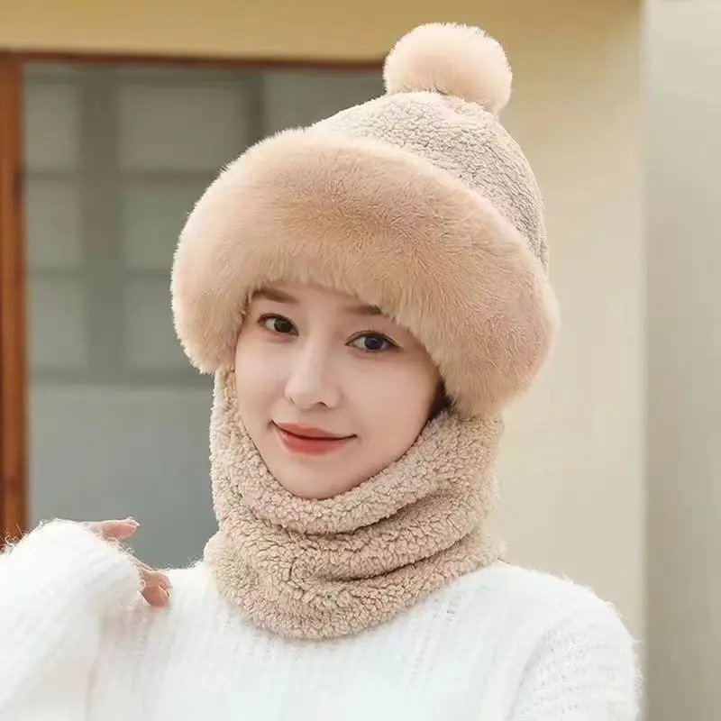 Hat for Women, Ear Protection, Windproof, Outdoor Cycling, Women's Scarf Mask, Integrated Warm and Plush Thick Toe Cap, Winter