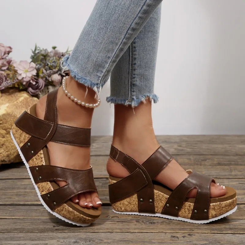 2026 Summer Simple Style Thick Soled Women's Sandals Fashion Solid Color Wedge Non Slip Women Shoes Мюли Женские На Каблуке - view 5
