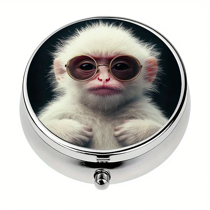 Single pack, wallet-style pill box with 3 compartments, cute little monkey travel portable wallet pill box, portable medicine storage box for home use, travel-friendly unique gift