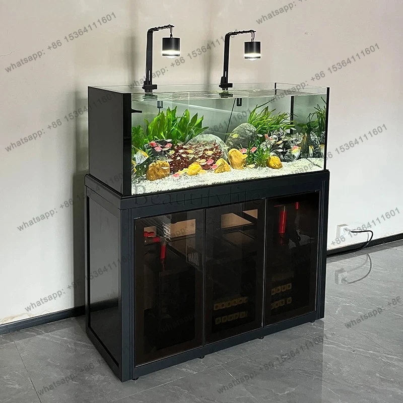 narrow stream tank original ecological fish tank living room household bottom filter ultra-white glass tank side overflow