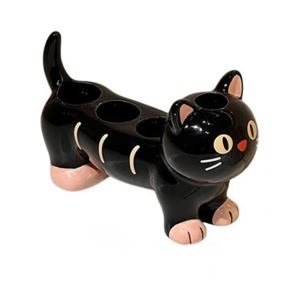

Cat Dog Shape Ceramic Toothbrush Holder 4 Holes Cartoon Electric Toothbrush Stand Anti-Slip Base Waterproof Makeup Brush Shelf