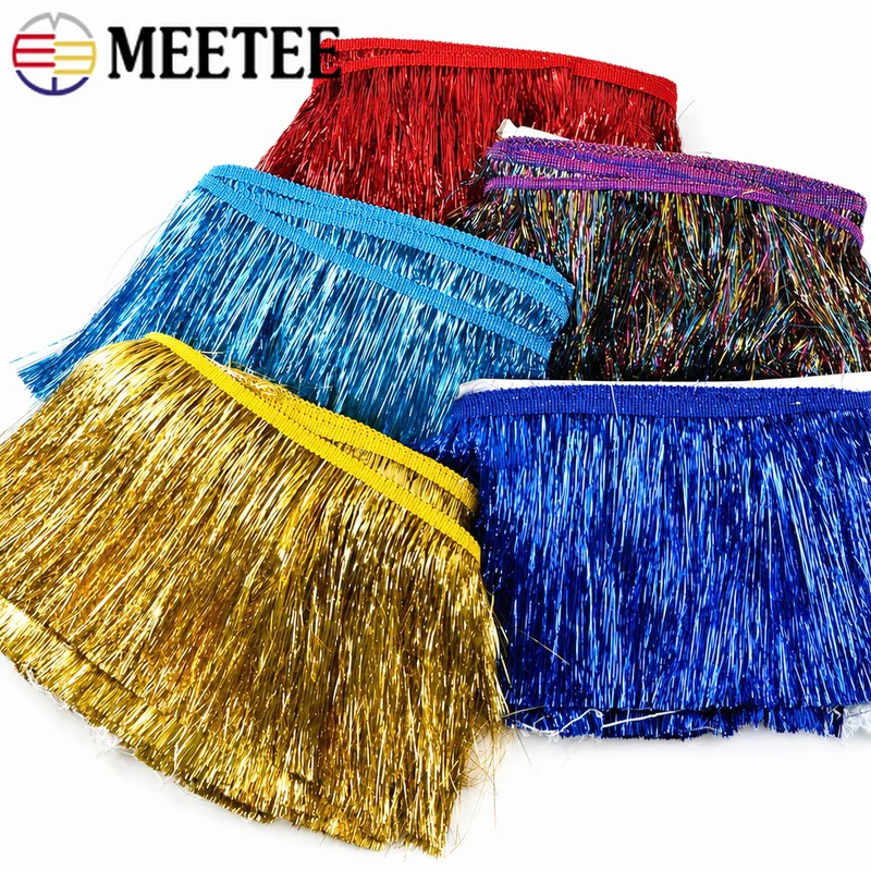 5M Meetee 10/15/20cm Glänzende Fransen-Quasten Dekorative Spitzenborte zum Nähen von Vorhängen, Kleidung, Lateinkleidern, Fransen DIY-Zubehör