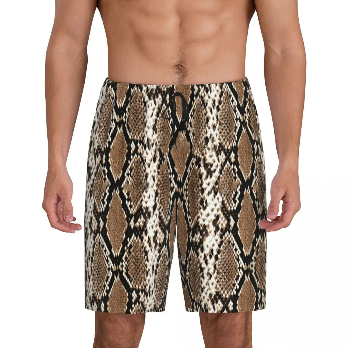 Custom Python Skin, Snake Pattern Short Pajama Pants Men Sleepwear Sleep Lounge Bottom Shorts Sleeping Pants