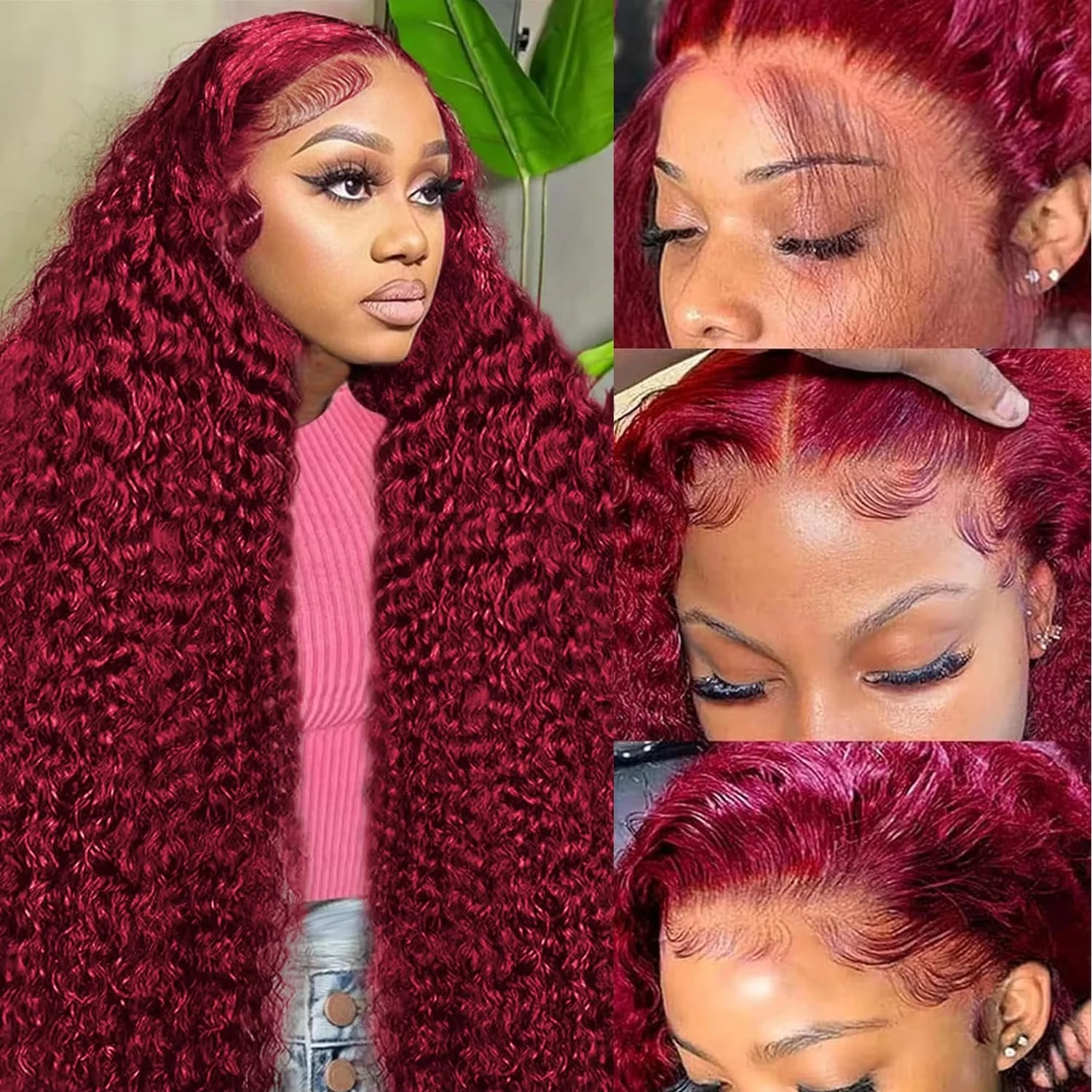 200 Density Water Wave Pre Plucked Brazilian 13x6 HD Lace Frontal Wigs 99j Burgundy Lace Front Wig Colored Curly Human Hair Wig