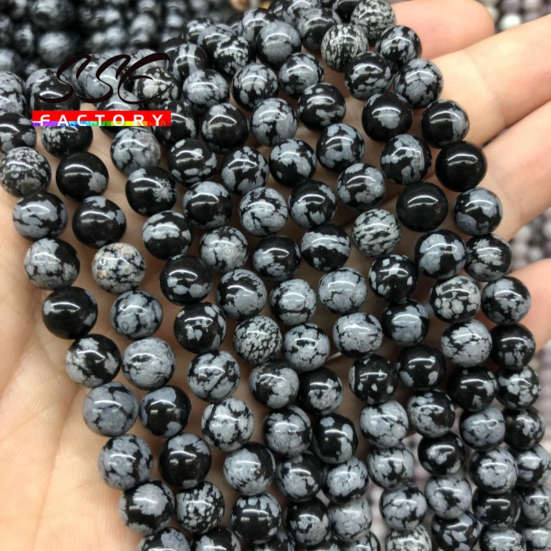 Natural Snowflake Obsidian Stone Beads Alabaster Round Loose Spacer Bead For Jewelry Making DIY Charm Bracelet 4 6 8 10 12mm 15\