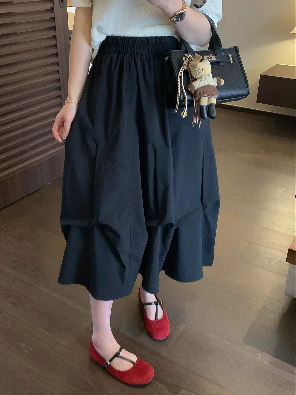 

Черная асимметричная юбка с плиссировкой, модная женская длинная юбка на весну 2026 года, с высокой талией, свободного кроя, из полиэстера