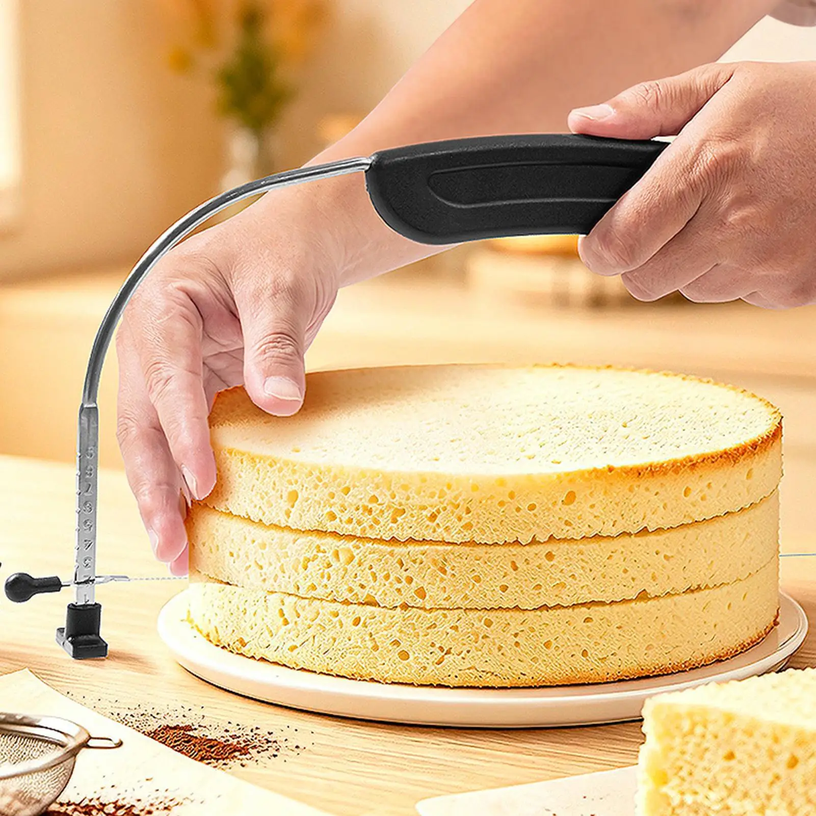 Cake Wire Cutter 9 Different Height Non-slip Handle Cutting Tool Cheesecake Slicer Cutter For Home Kitchen Baking Layering